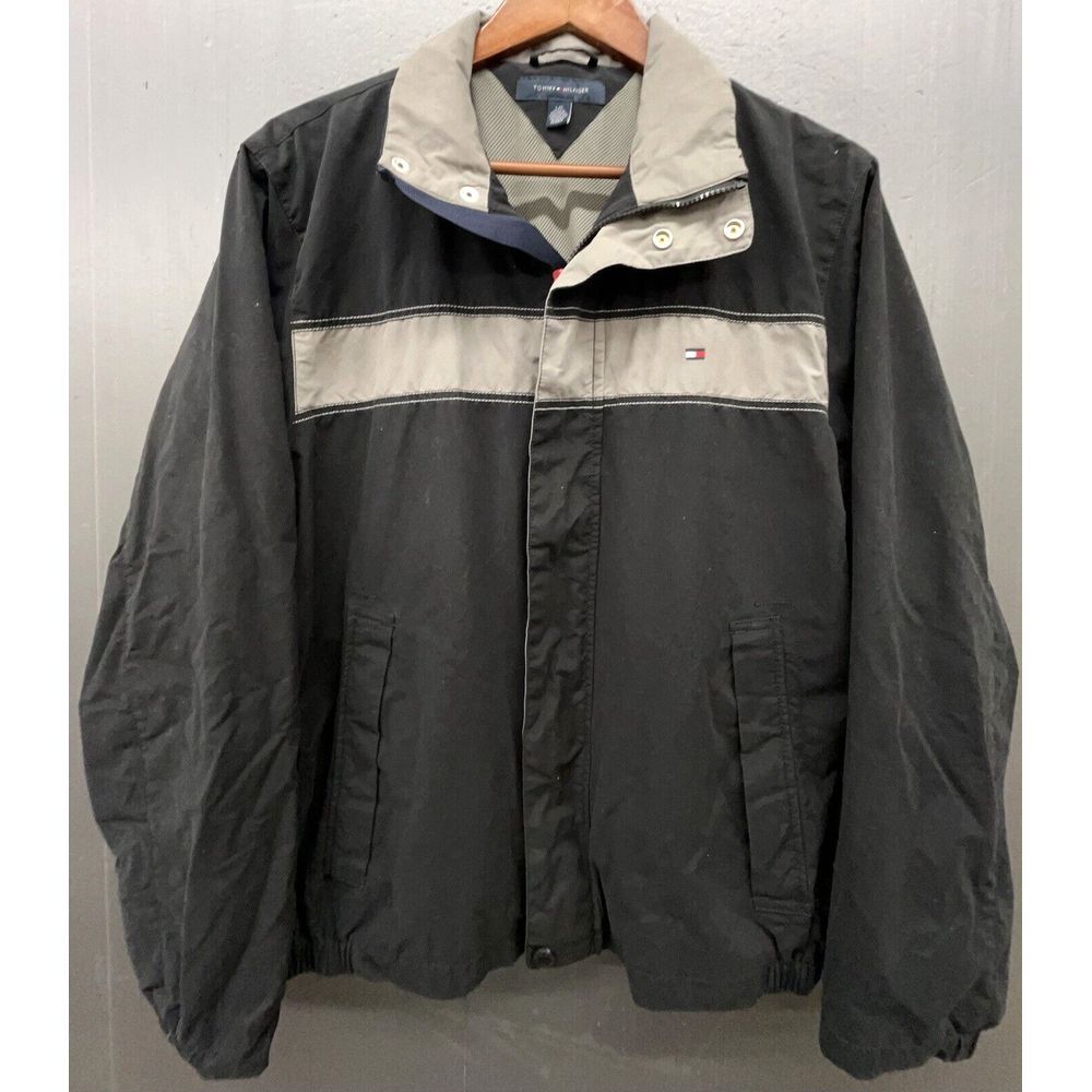 Tommy Hilfiger Jacket Men L Black Medium Weight Full Zip Mesh Lined Outdoor Golf